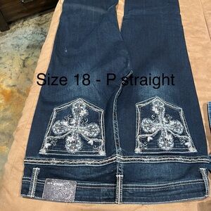 Grace in LA Dark Blue Straight Leg Jeans with Embellished Pockets